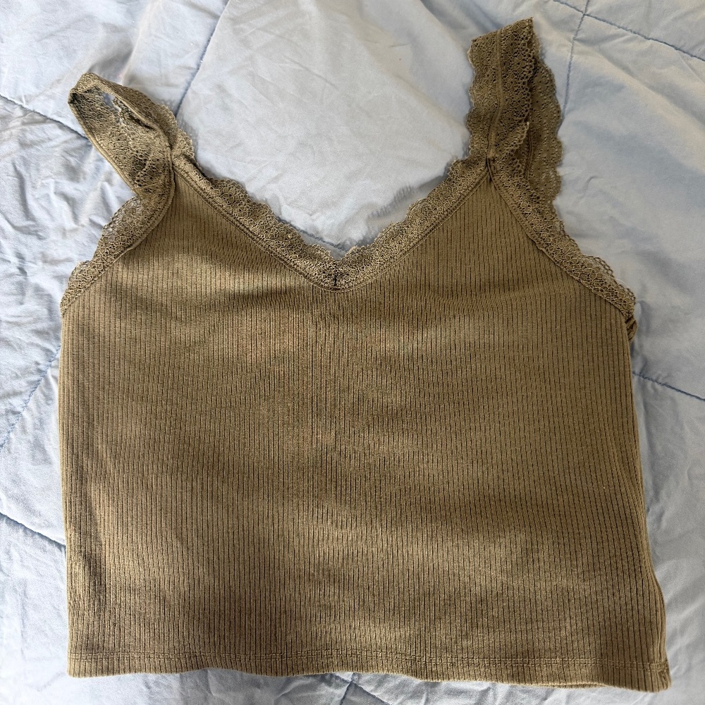 American Eagle Green Crop Top Tank Top - Size Small - Lace Straps